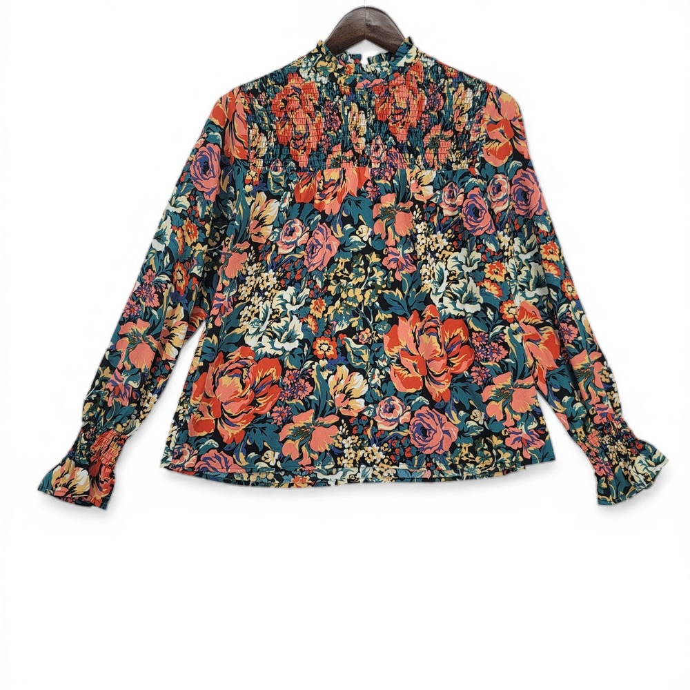 Hudson Gray Womens Small Blouse 100% Polyester Floral Print Smocked Cottagecore